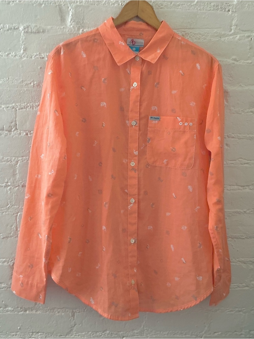 Columbia Womens Sun Drifter II Long sleeve Button Up Shirt Coral Printed Size M